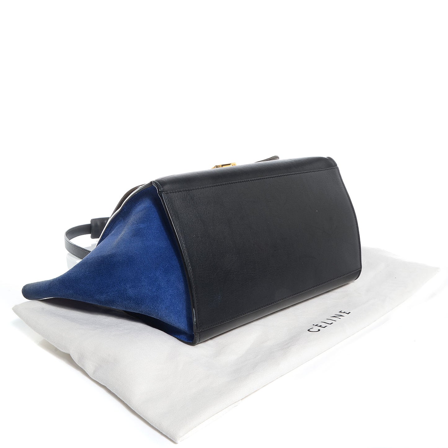 Smooth Calfskin Suede Medium Tri-Color Trapeze Cobalt