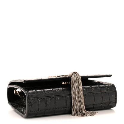 Saint Laurent Calfskin Crocodile Embossed Small Classic Monogram Kate Tassel Satchel Black 4 of 12