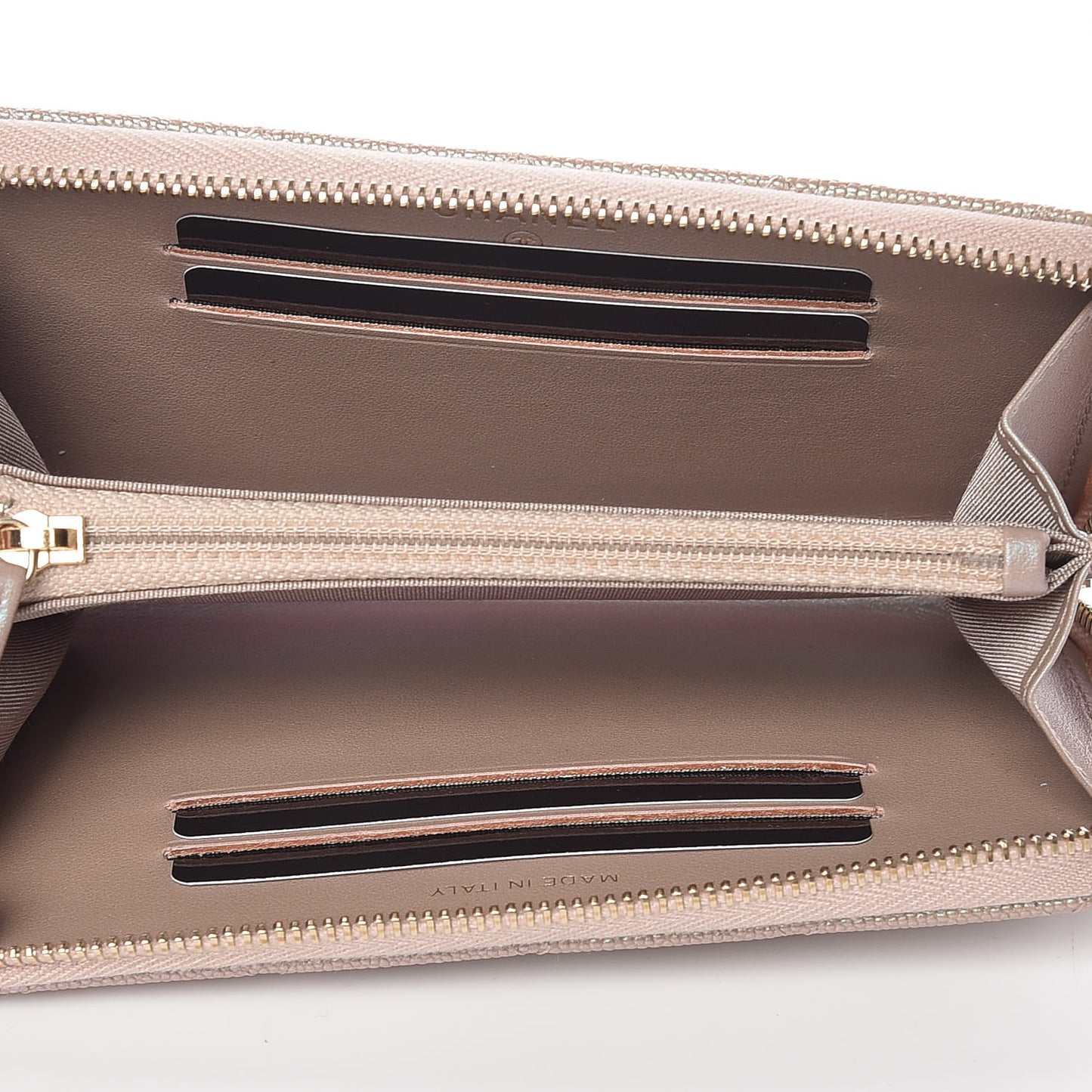Iridescent Caviar Quilted Medium Zip Around Wallet Beige