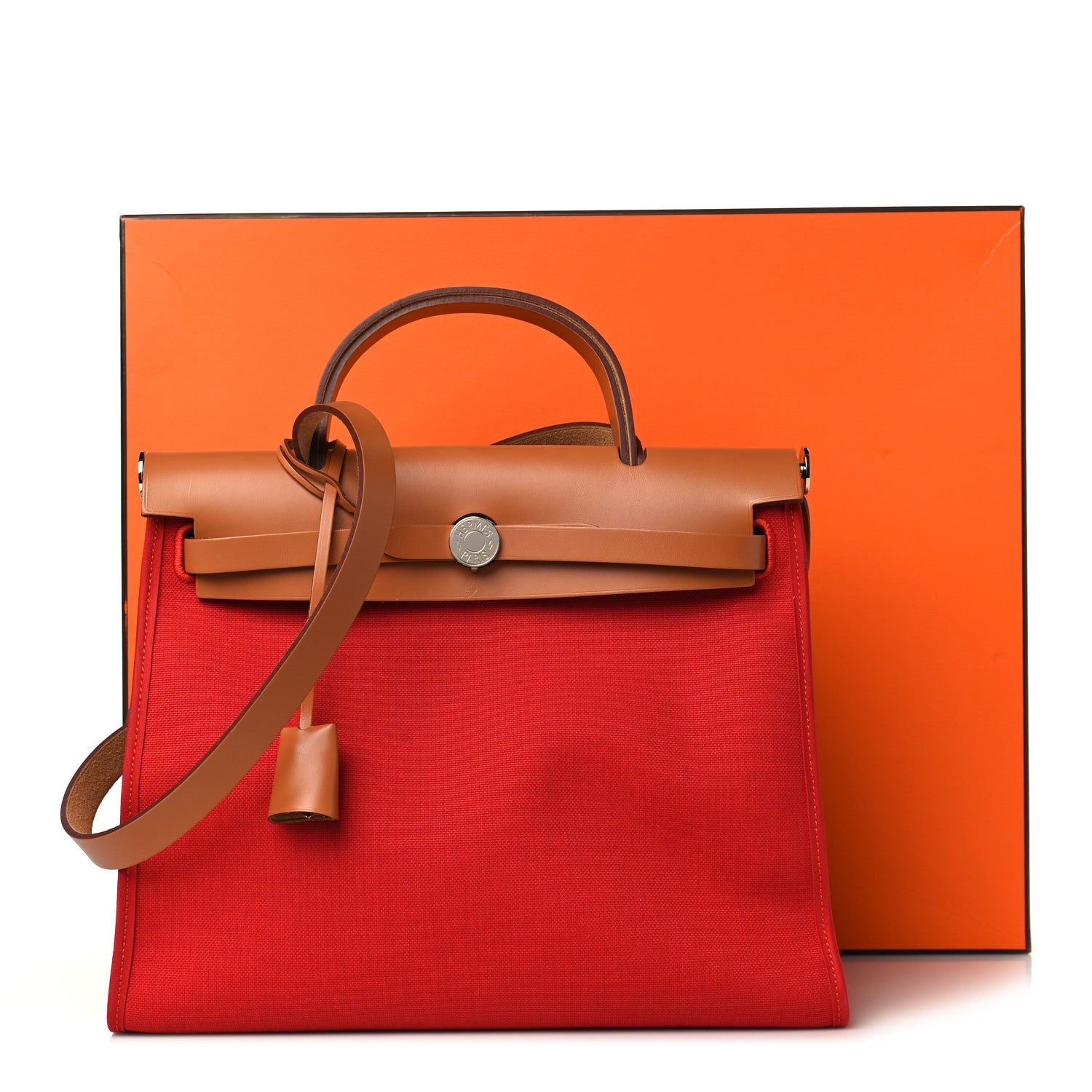 Hermes Vache Hunter Toile Herbag Zip 31 PM Rouge Tomate Natural 11 of 11