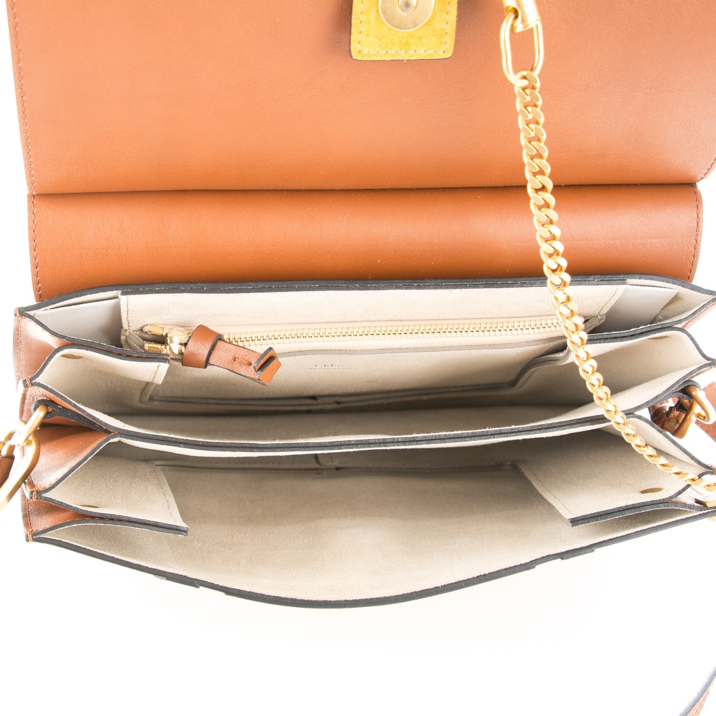 Calfskin Suede Patchwork Medium Faye Shoulder Bag Tobacco