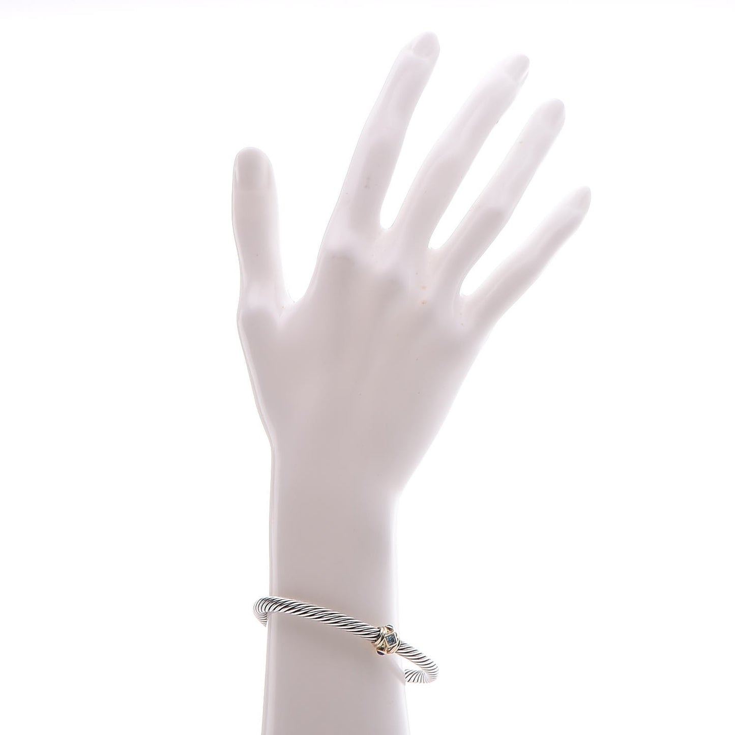 Sterling Silver 14K Yellow Gold Blue Topaz Lapis Lazuli 5mm Cable Renaissance Station Bracelet