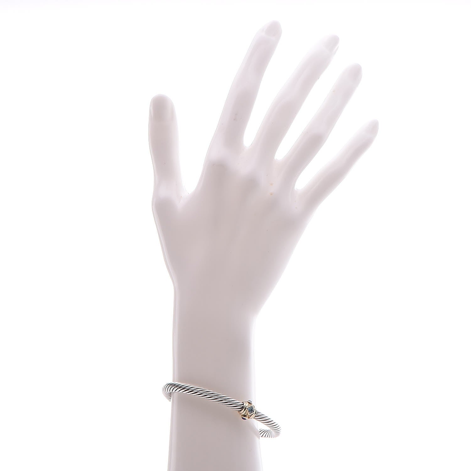 David Yurman Sterling Silver 14K Yellow Gold Blue Topaz Lapis Lazuli 5mm Cable Renaissance Station Bracelet 2 of 5