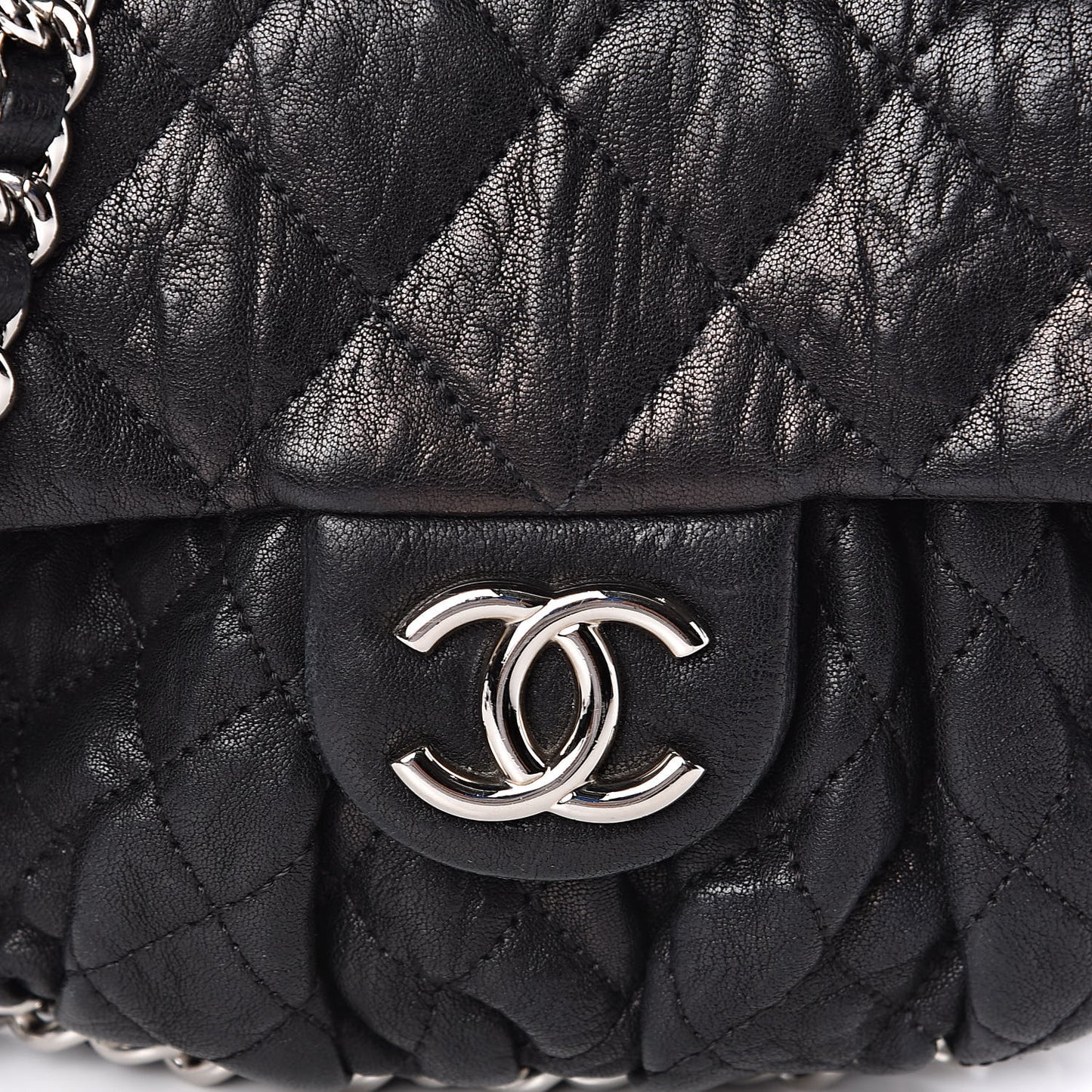 Washed Lambskin Quilted Mini Chain Around Flap Black