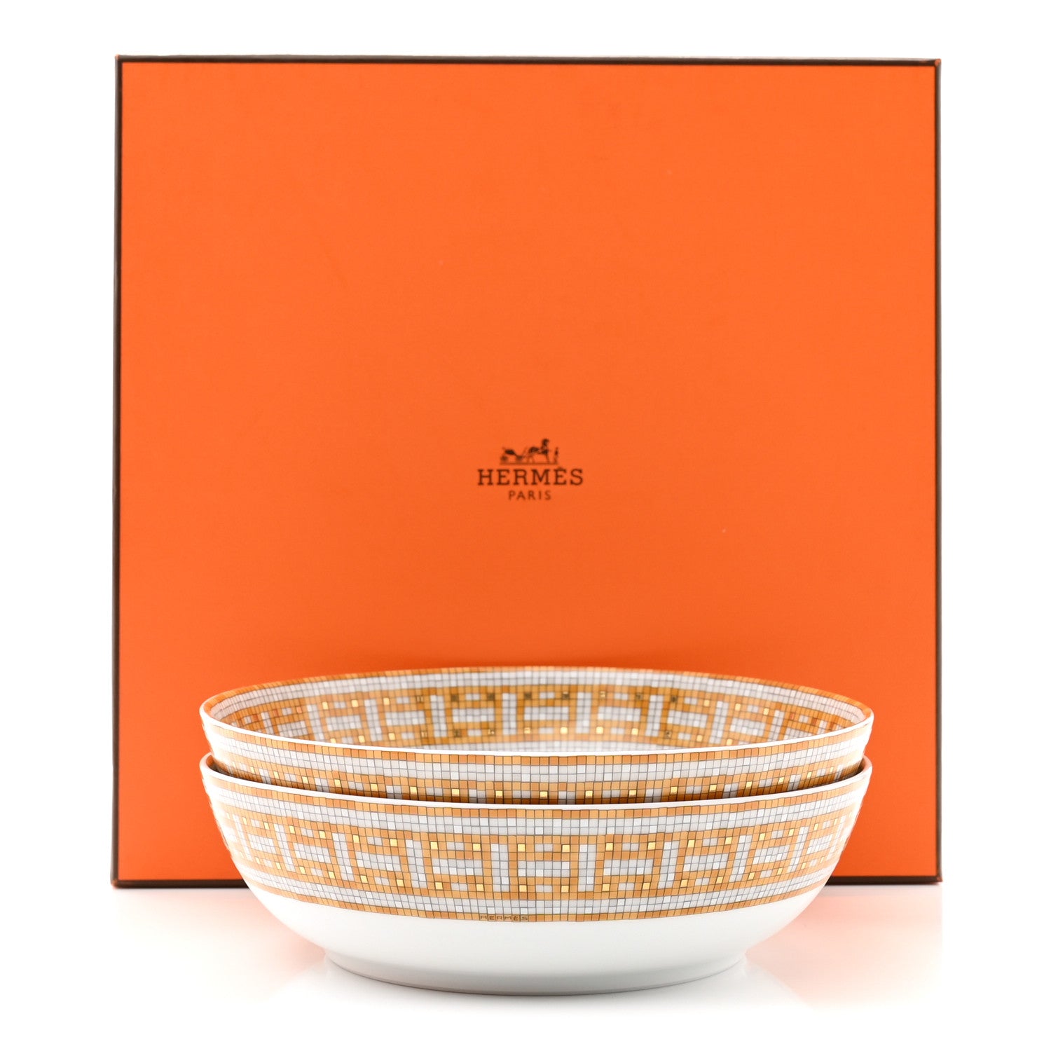 Hermes Porcelain Mosaique Au 24 Gold Cereal Bowl Set of 2 6 of 6