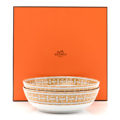 Hermes Porcelain Mosaique Au 24 Gold Cereal Bowl Set of 2 6 of 6