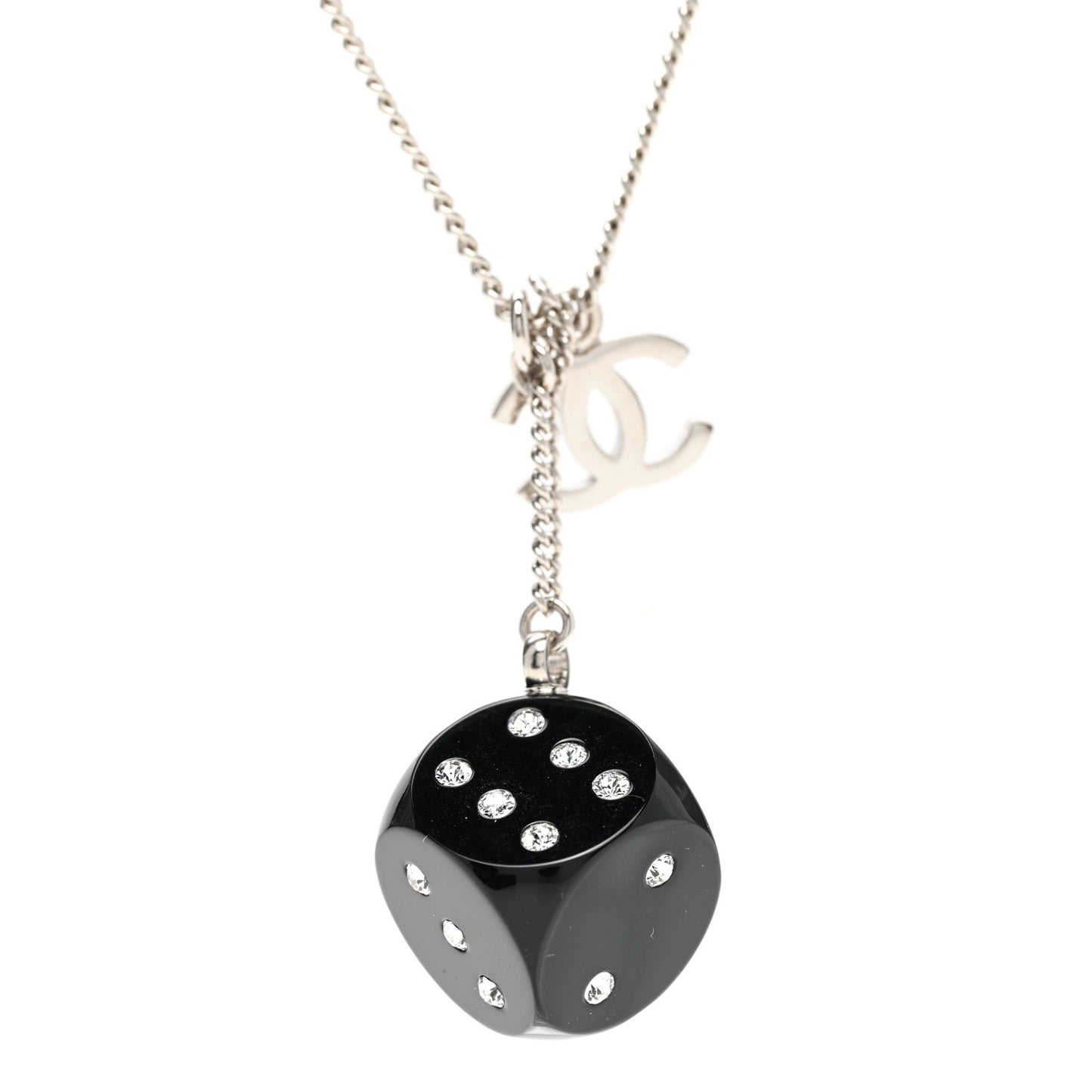 Resin Crystal CC Dice Necklace Black Silver