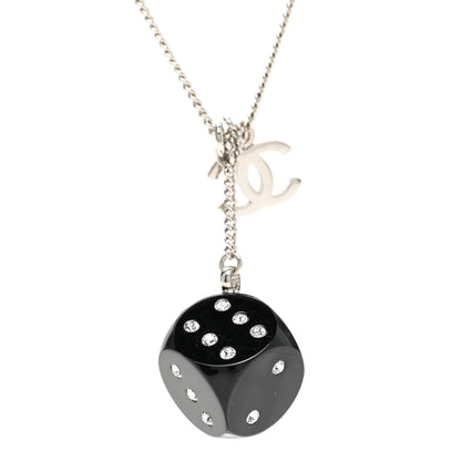 Chanel Resin Crystal CC Dice Necklace Black Silver 1 of 7
