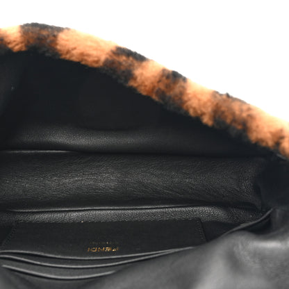 Fendi Shearling Vitello Dolce Macro FF 1974 Mini Baguette Tobacco Black 5 of 10
