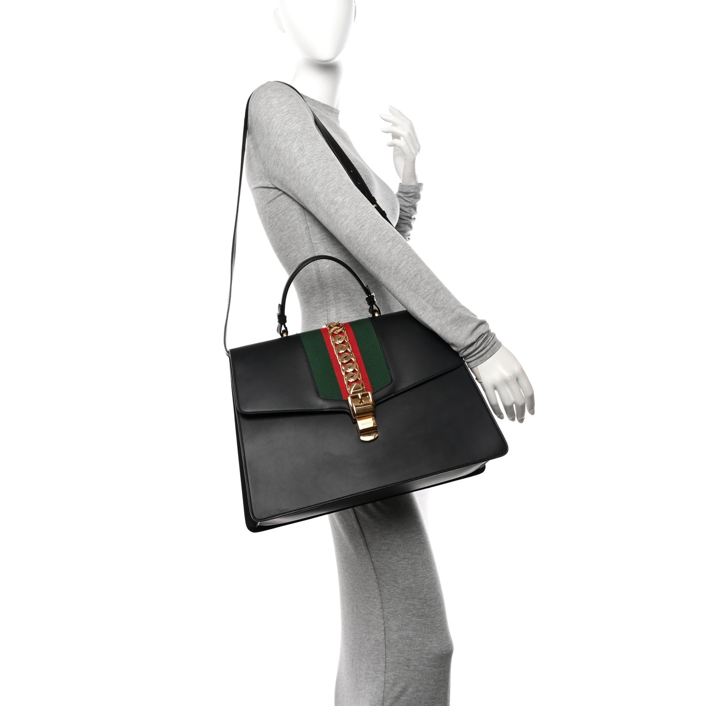 Calfskin Maxi Sylvie Top Handle Bag Black