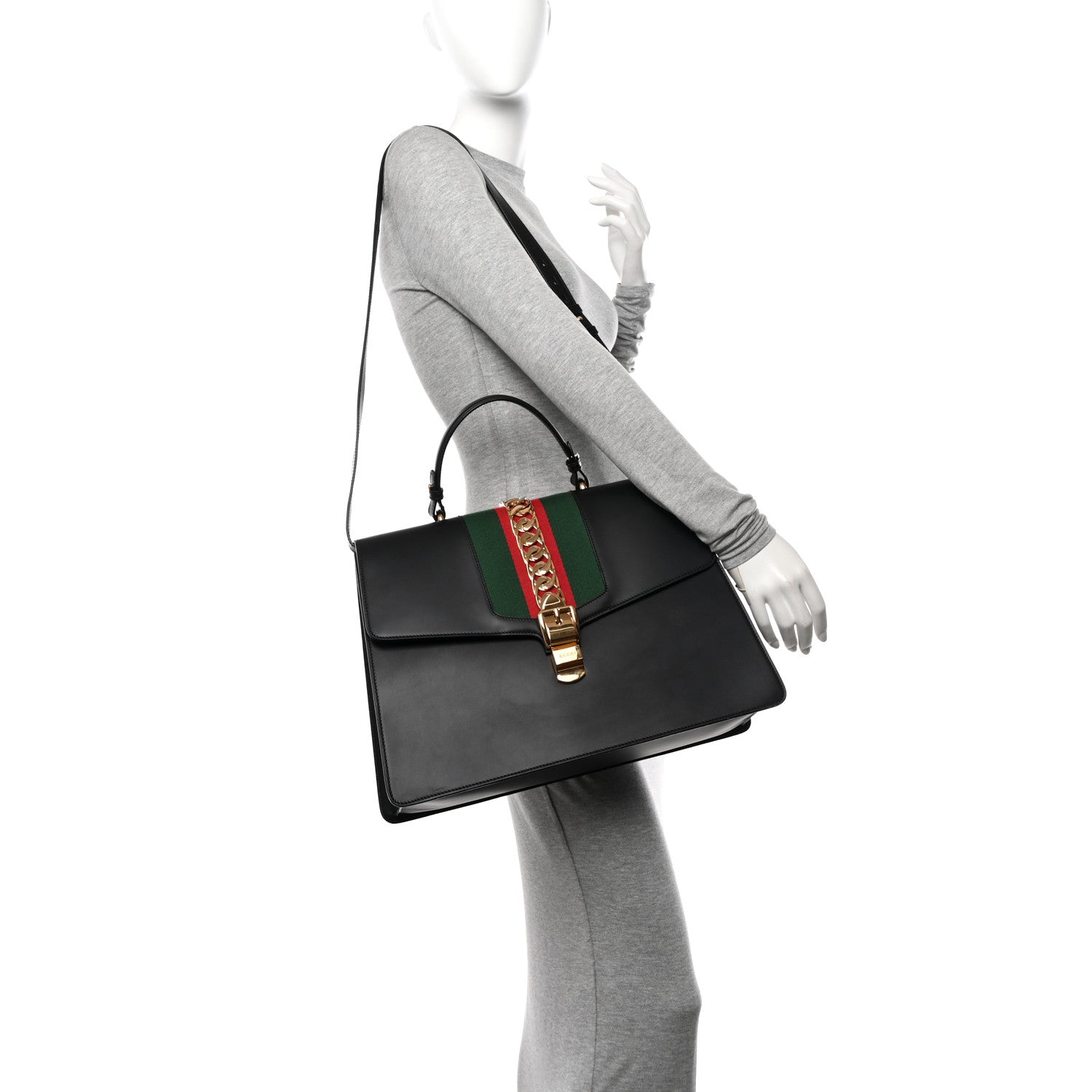 Gucci Calfskin Maxi Sylvie Top Handle Bag Black 2 of 11