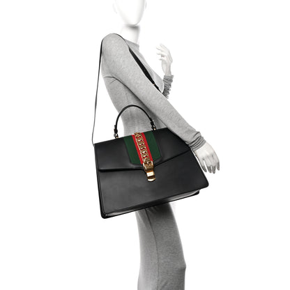 Gucci Calfskin Maxi Sylvie Top Handle Bag Black 2 of 11