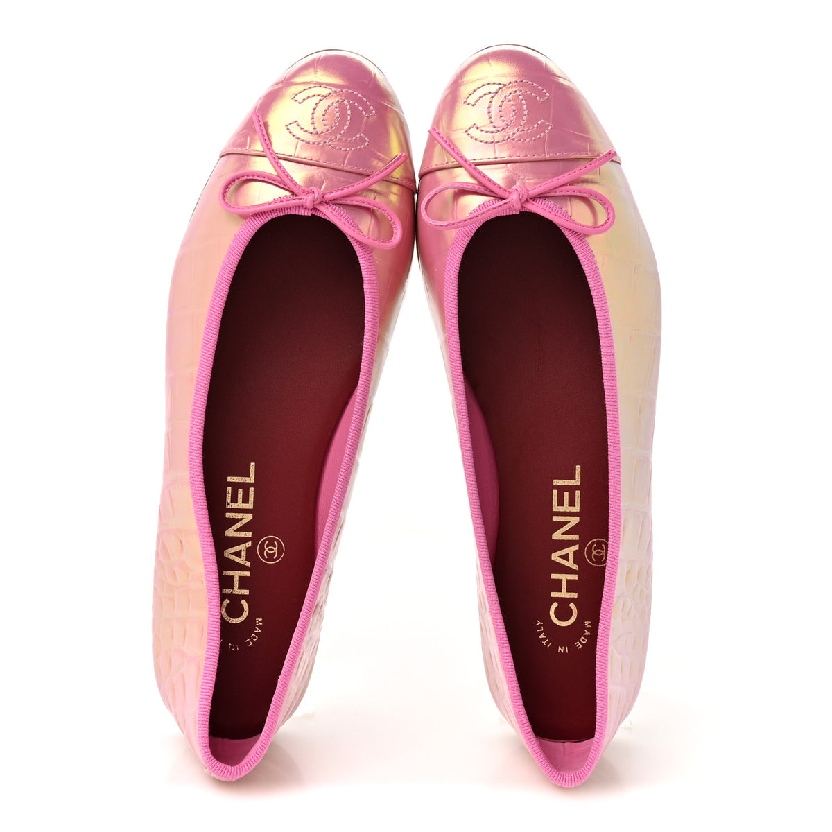 Chanel Iridescent Calfskin Crocodile Embossed Ballerina Flats 36.5 Pink 2 of 10