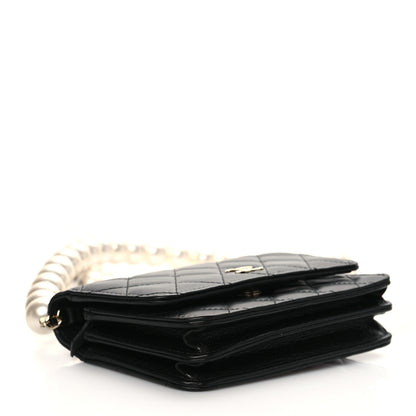 Chanel Calfskin Quilted Mini Maxi Pearls Wallet On Chain WOC Black 4 of 9
