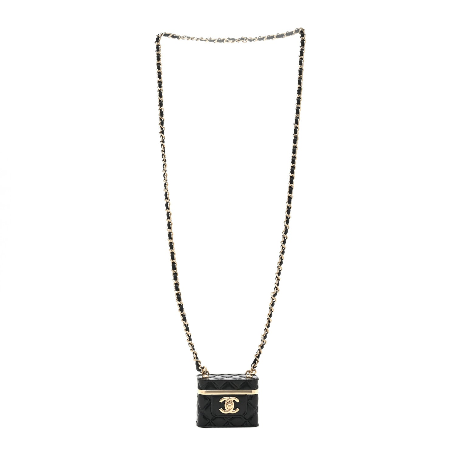 Chanel Metal Resin Calfskin Quilted CC Push Lock Long Necklace Gold Black 2 of 6