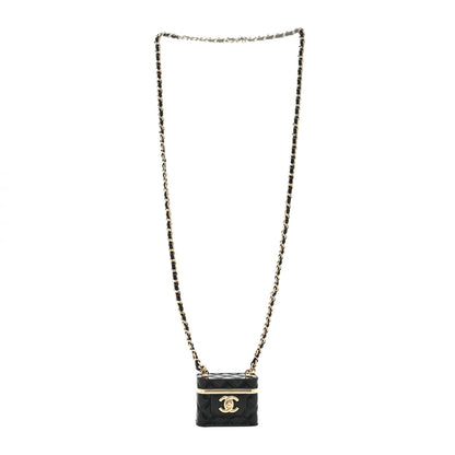 Chanel Metal Resin Calfskin Quilted CC Push Lock Long Necklace Gold Black 2 of 6
