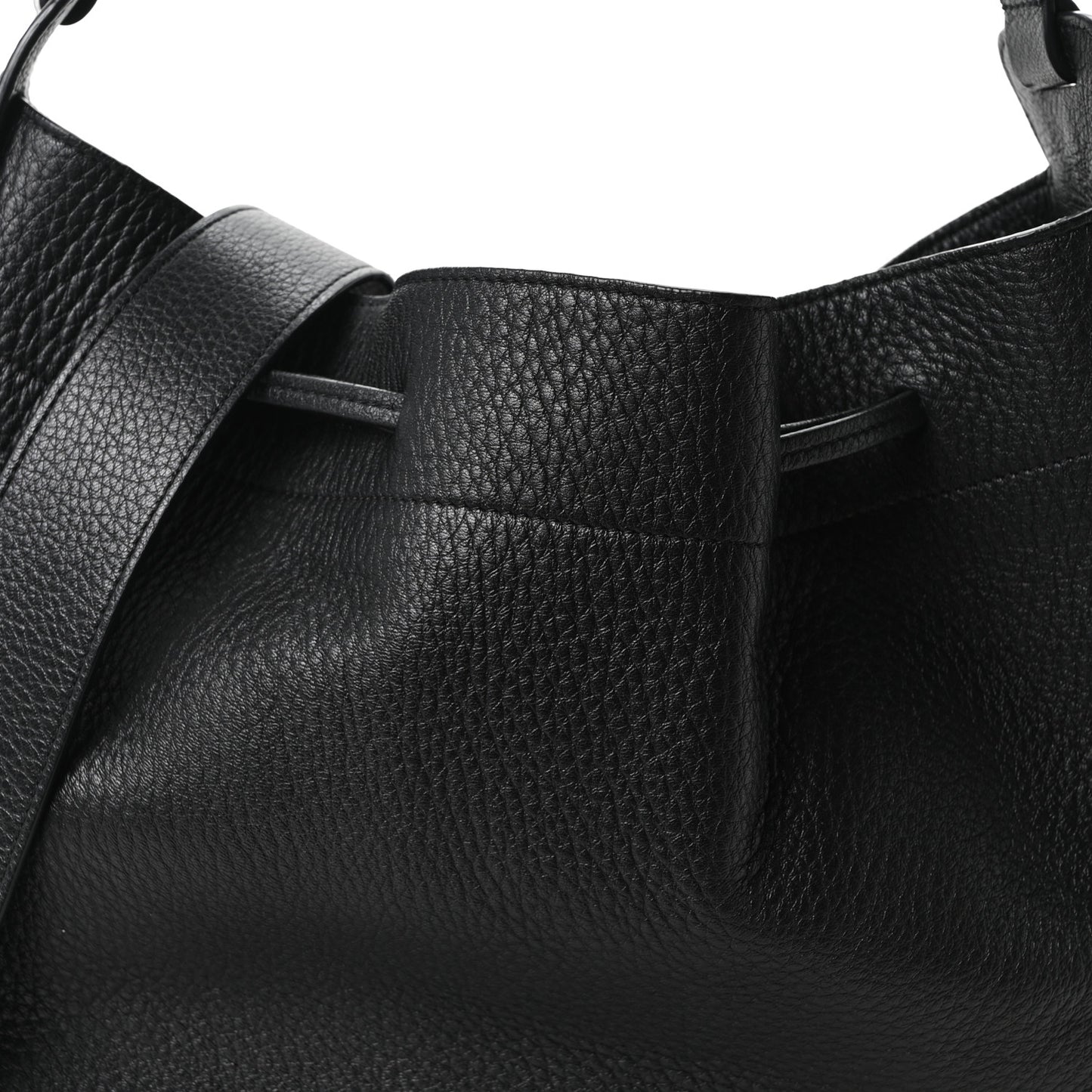 Grained Calfskin Drawstring Pouch Black