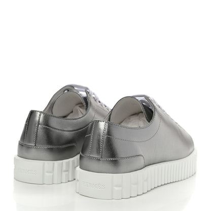 Hermes Metallic Calfskin Cross Sneakers 35 Silver 4 of 8