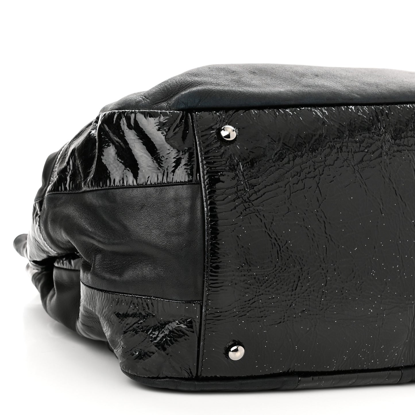 Lambskin Patent Calfskin Brooklyn Patchwork Accordion Flap Black