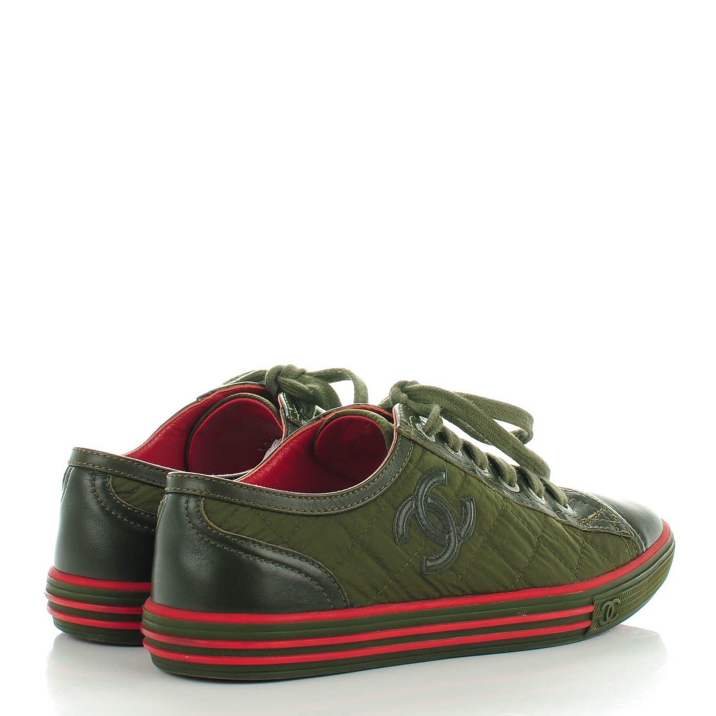 Nylon Calfskin Quilted CC Sneakers 36 Dark Green