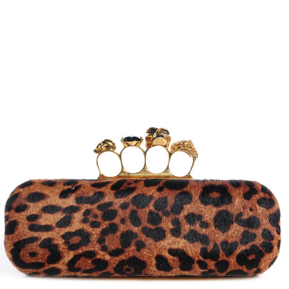 Alexander McQueen Calf Hair Leopard Print Knuckle Box Clutch Brown Black 1 of 9