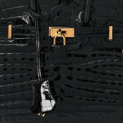Hermes Shiny Niloticus Crocodile Birkin 25 Black 8 of 11