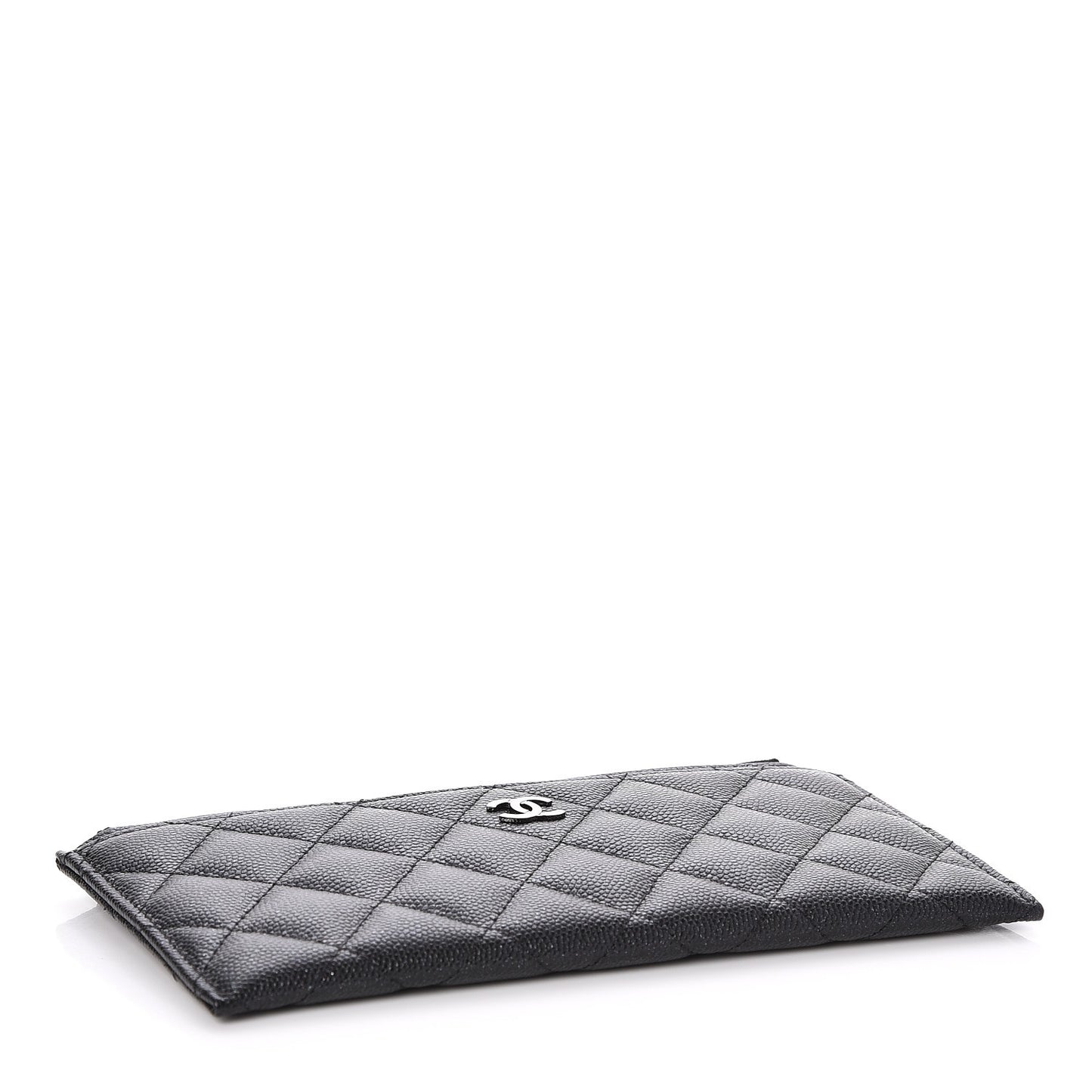 Iridescent Caviar Quilted Classic Zip Pouch Black
