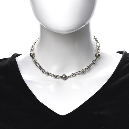 David Yurman Sterling Silver 18K Yellow Gold Tahitian Pearl Figaro Chain Necklace 2 of 4