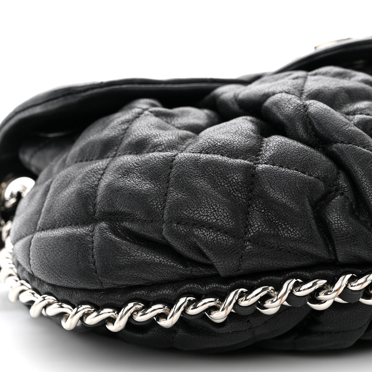 Washed Lambskin Quilted Medium Chain Around Messenger Black