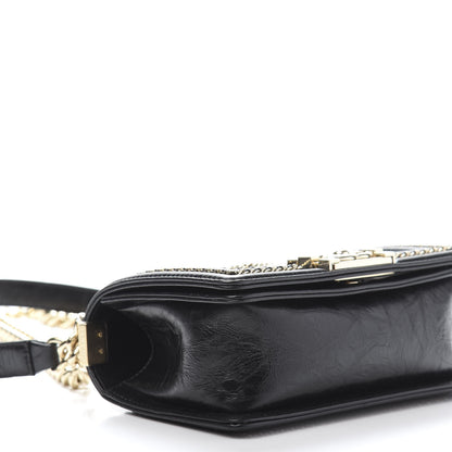 Chanel Calfskin Crystal Studded Chevron Small Boy Flap Black 8 of 12