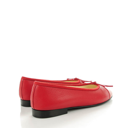 Chanel Goatskin Patent Cap Toe CC Ballerina Flats 35.5 Red 4 of 8