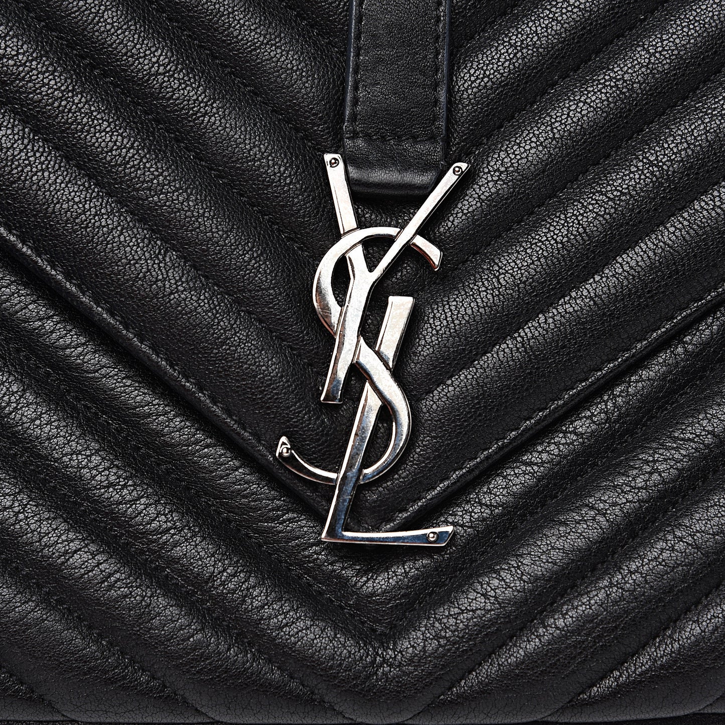 Sheepskin Matelasse Chevron Monogram Large College Satchel Black