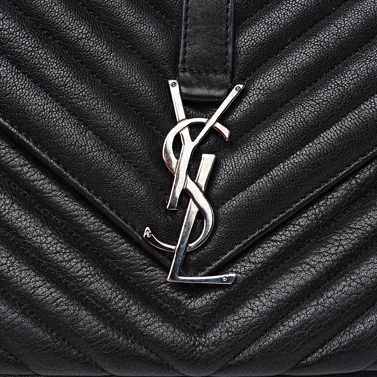 Saint Laurent Sheepskin Matelasse Chevron Monogram Large College Satchel Black 9 of 14