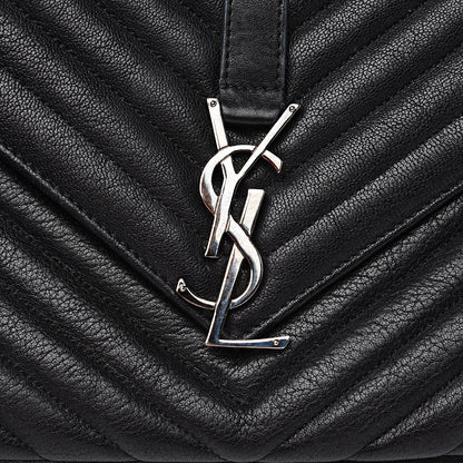 Saint Laurent Sheepskin Matelasse Chevron Monogram Large College Satchel Black 9 of 14