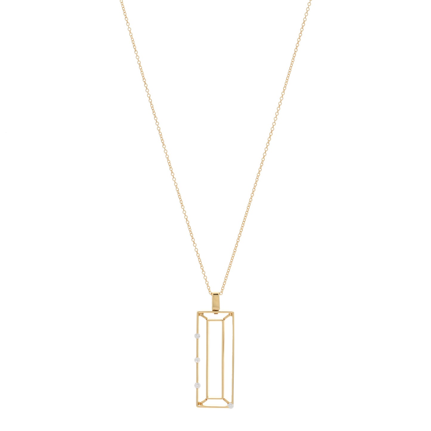 18K Yellow Gold Diamond Double Rectangular Pendant Necklace