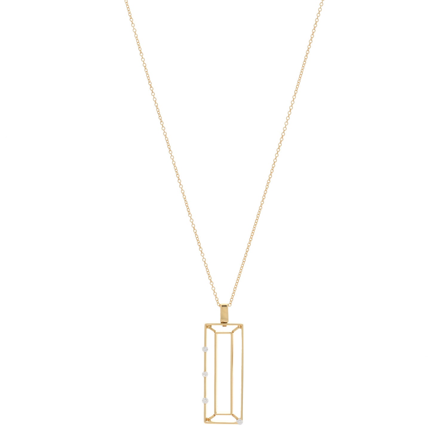 Roberto Coin 18K Yellow Gold Diamond Double Rectangular Pendant Necklace 1 of 4
