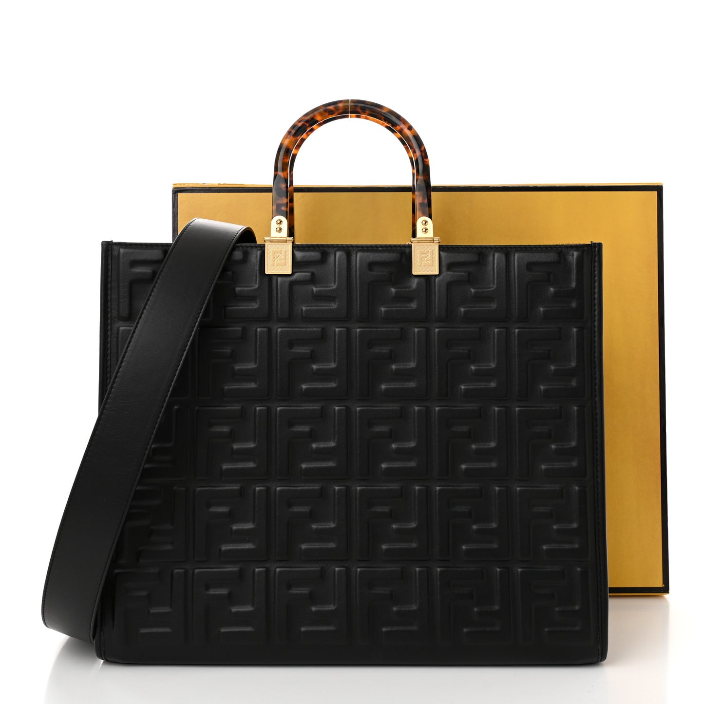 Vitello Plexiglass FF Embossed Medium Fendi Sunshine Shopper Tote Black