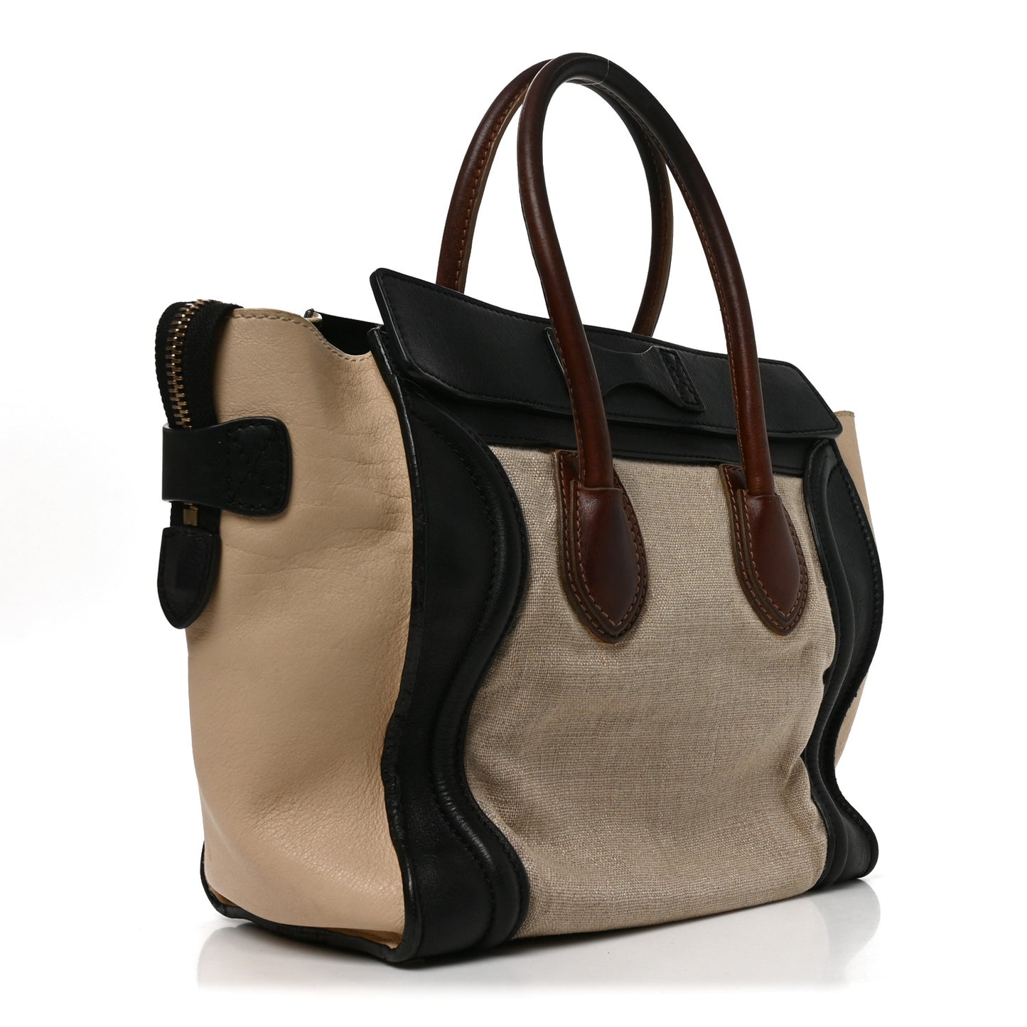 Canvas Smooth Calfskin Micro Tri-Color Luggage Natural Black Tan