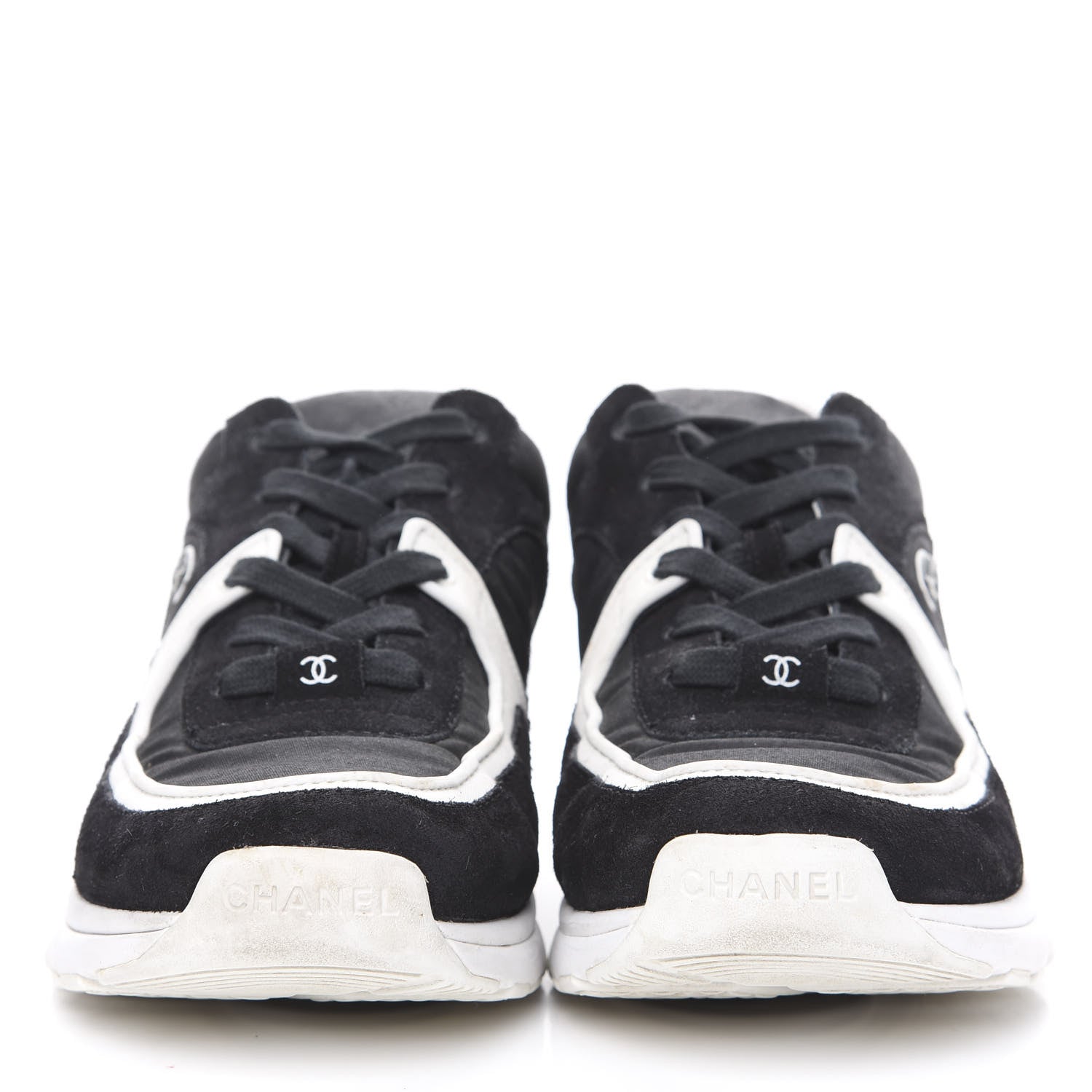 Chanel Lycra Womens CC Sneakers 38.5 Black 2 of 13