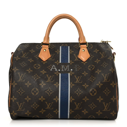 Louis Vuitton Monogram My LV Heritage Speedy Bandouliere 30 Blue Marine Gris 1 of 12