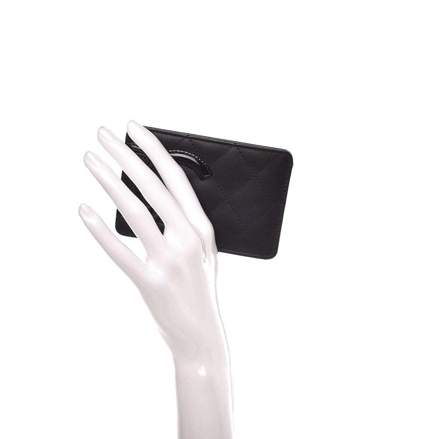 Calfskin Quilted Cambon Card Holder Black
