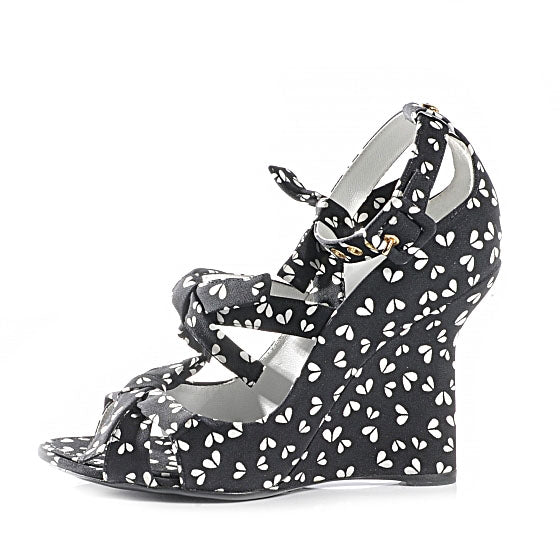 Louis Vuitton Silk Parisian Bow Wedges 36 Black White 1 of 6