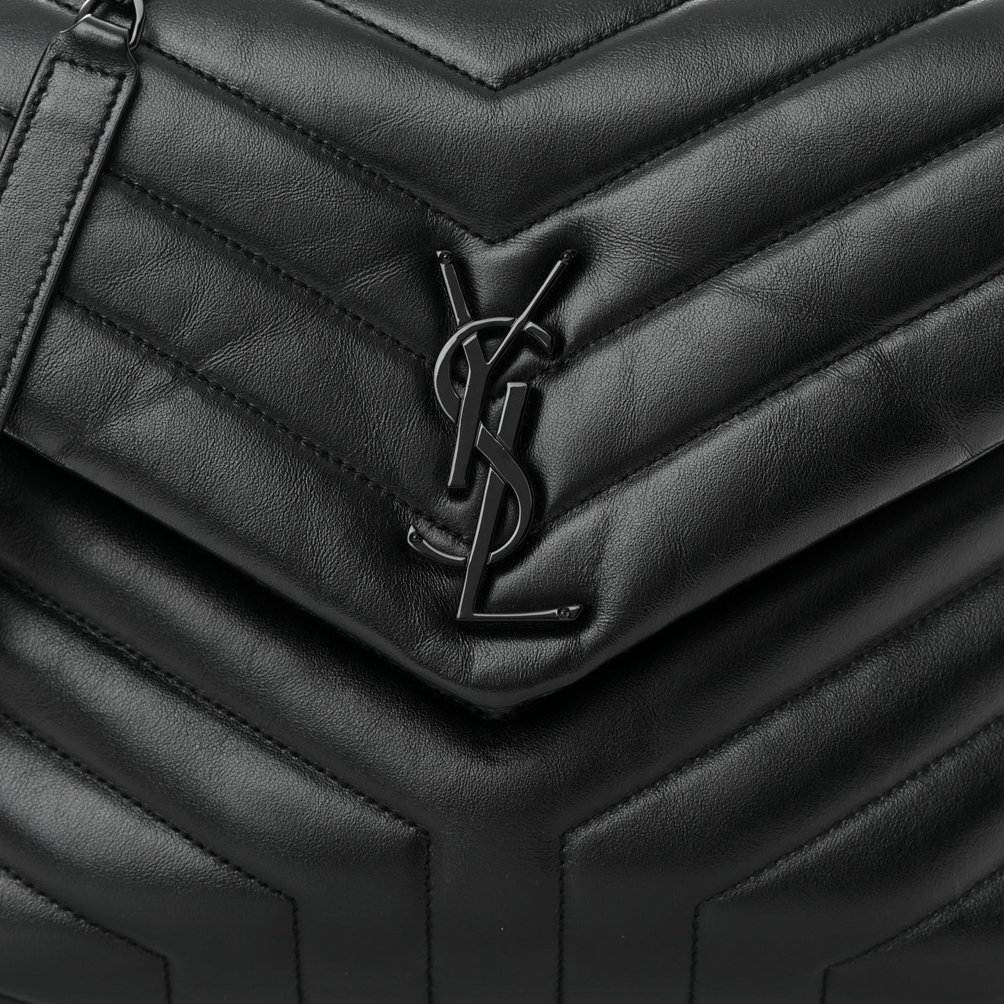 Calfskin Y Quilted Monogram Monochrome Medium Loulou Chain Satchel Black