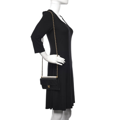 Chanel Goatskin Stitched Pearl Clutch With Chain Black 2 of 13
