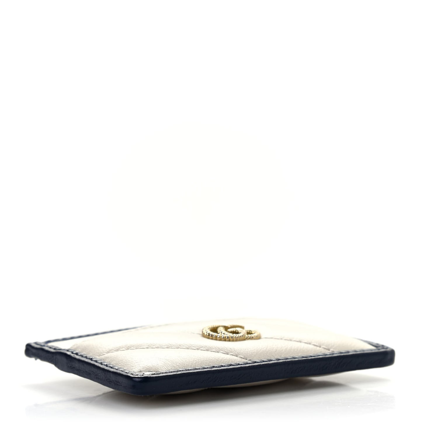 Vintage Effect Calfskin Matelasse Diagonal Torchon GG Marmont Card Holder White Blue Agata