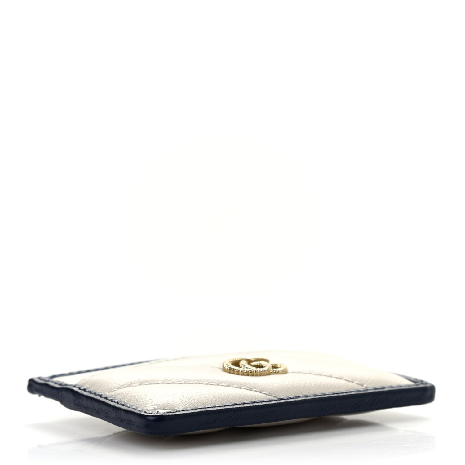 Gucci Vintage Effect Calfskin Matelasse Diagonal Torchon GG Marmont Card Holder White Blue Agata 5 of 6