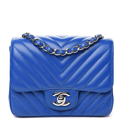 Chanel Caviar Chevron Quilted Mini Square Flap Blue 1 of 9