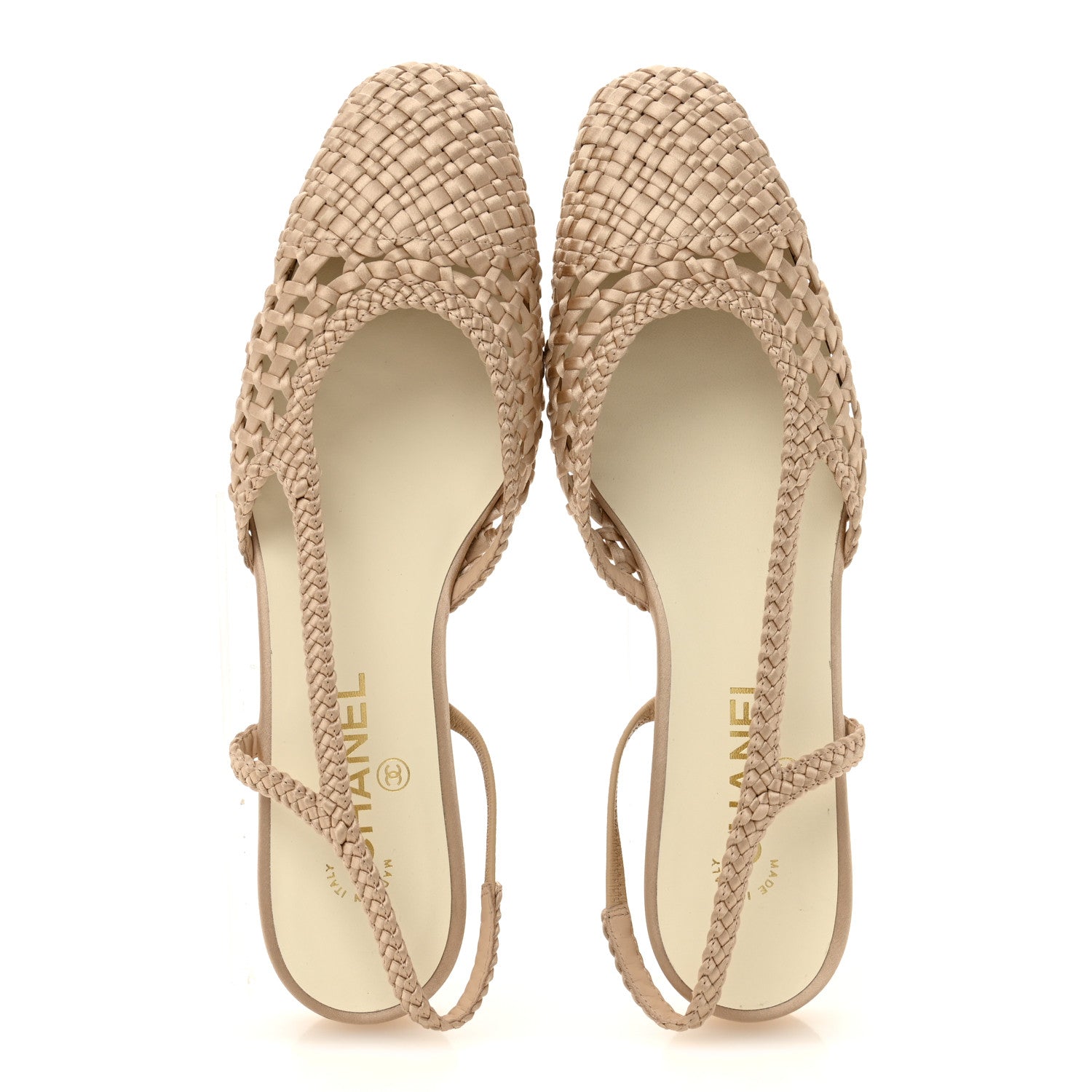 Chanel Satin Braided Slingback Flats 40.5 Beige 2 of 10