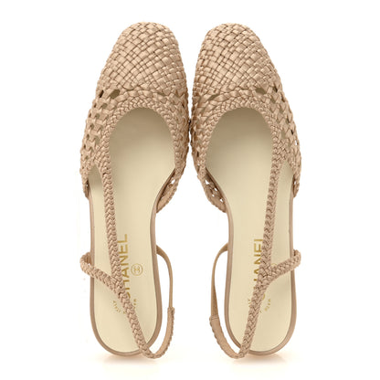 Chanel Satin Braided Slingback Flats 40.5 Beige 2 of 10