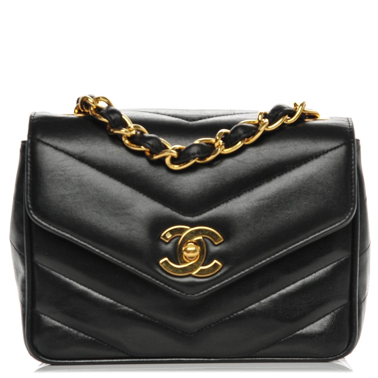 Lambskin Chevron Quilted Mini Flap Black